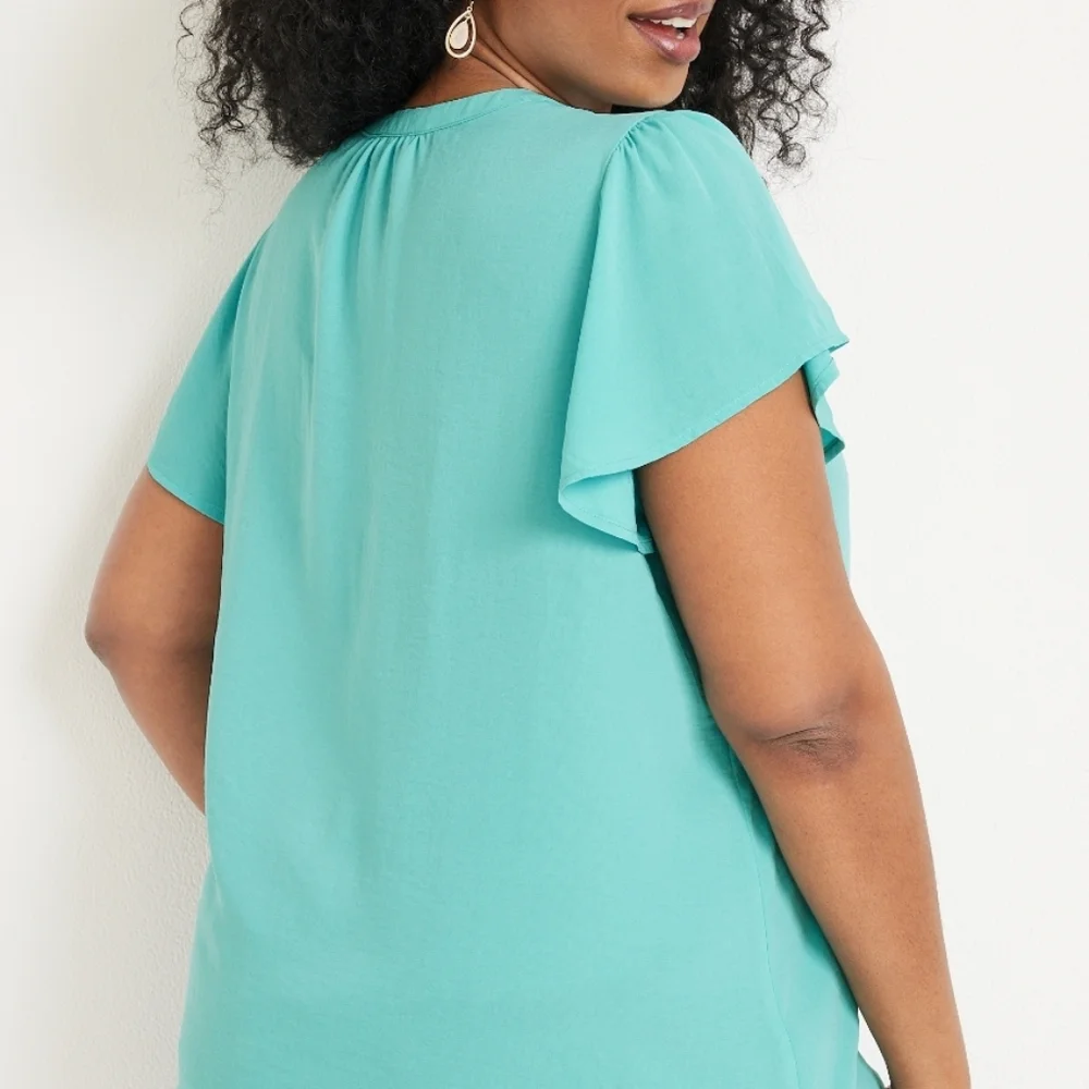 Maurices Atwood Flutter Sleeve Teal Blouse - Picture 2 of 11